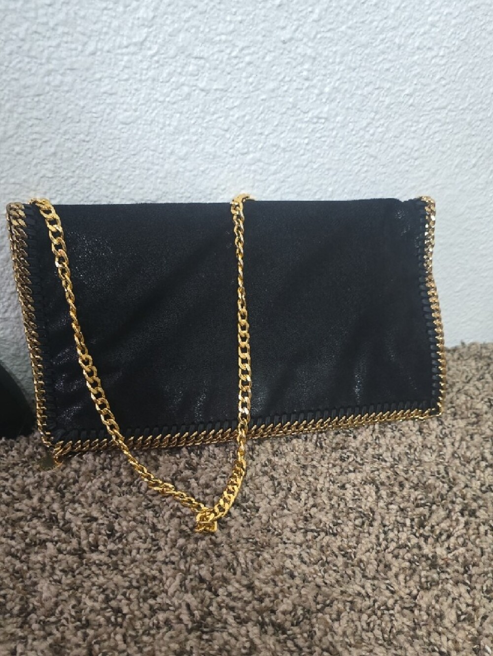 Stella McCartney Black Falabella Shaggy Deer Fold-Over Clutch W Gold (NWOT) 🖤✨️ - Picture 2 of 13